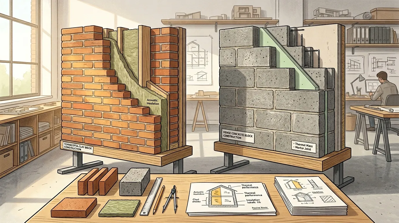 Mod&egrave;les de murs : brique et blocs de b&eacute;ton avec isolation acoustique