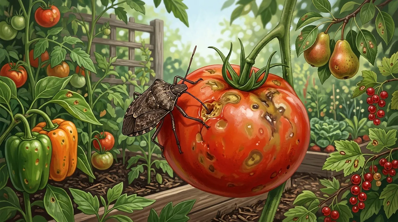 Un insecte sur une tomate rouge dans un jardin potager