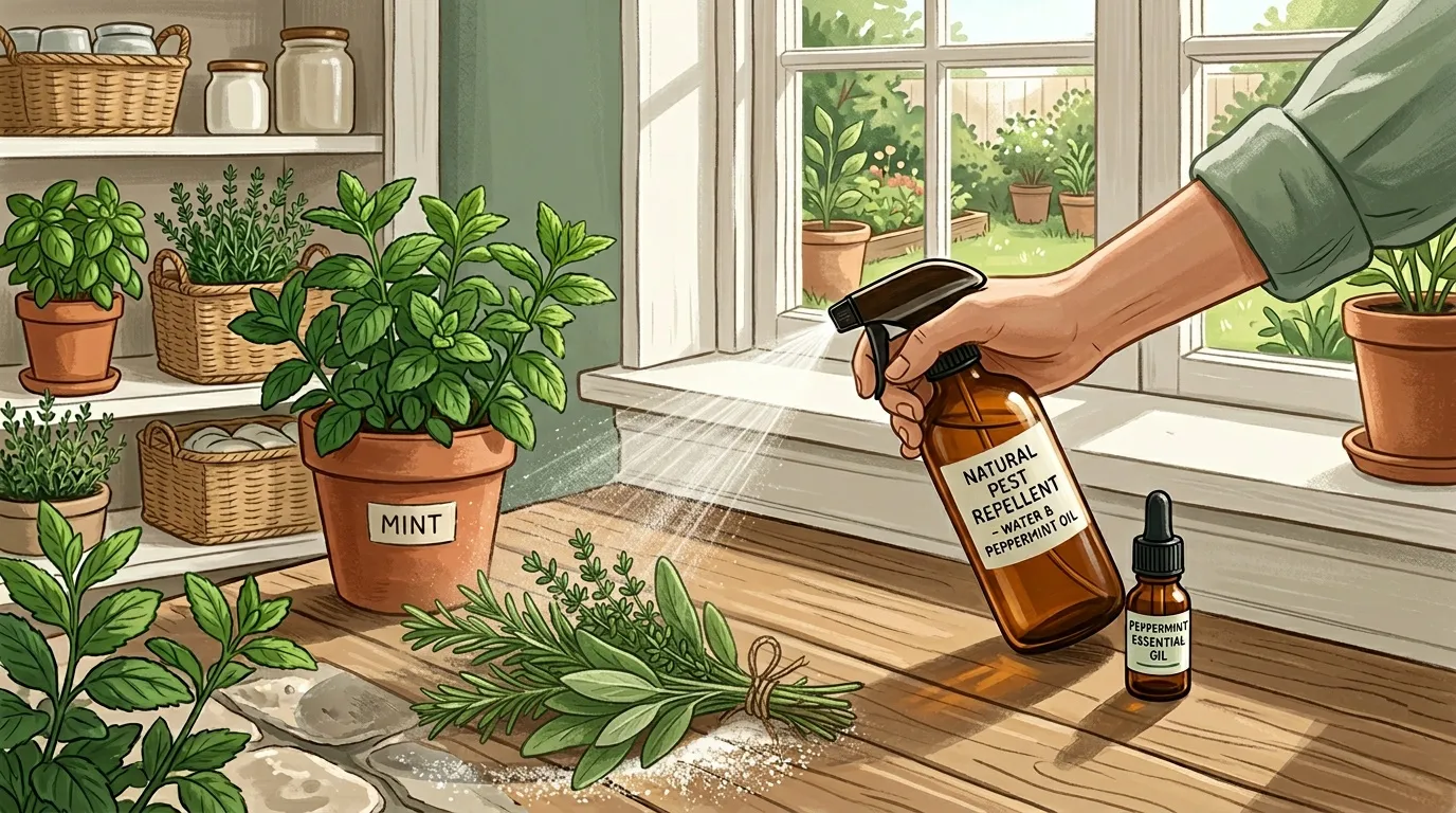 Main vaporisant r&eacute;pulsif menthe sur plantes d'int&eacute;rieur