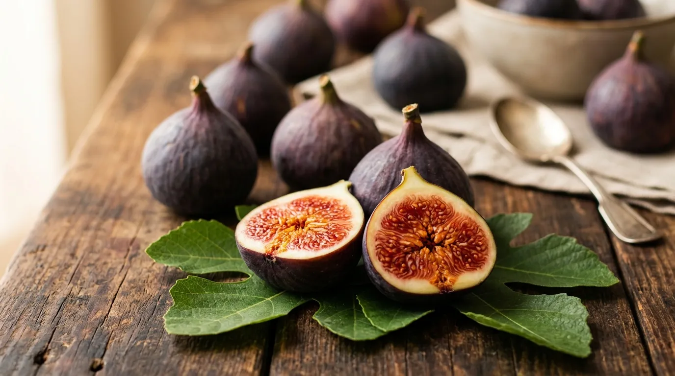 Figues noires coupées montrant intérieur rouge vif